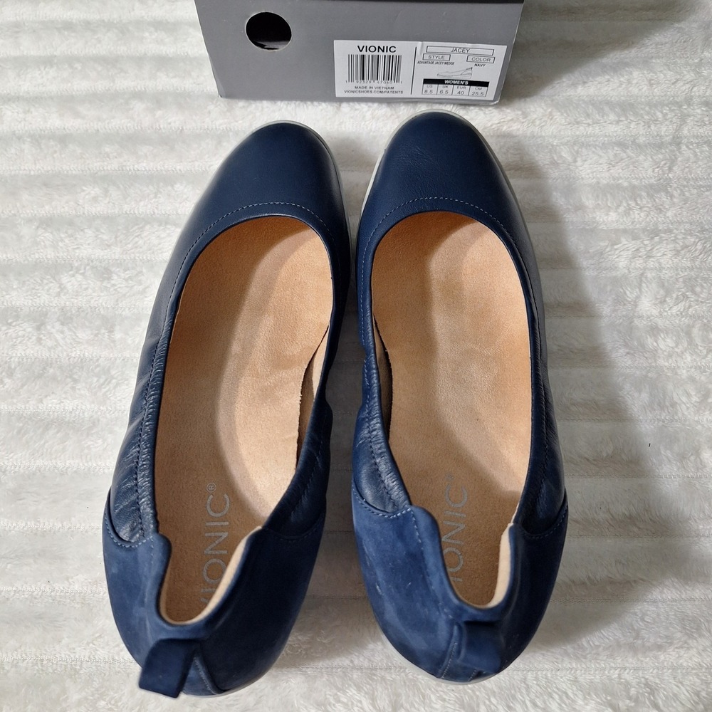 Vionic Jacey Slip-Ons Slip-on Wedge Shoes Womens 8.5 Navy Gray Sole Comfort - Picture 13 of 13